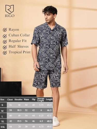 Rigo Printed Co-Ord Set for Men's | Casual Shirt & Shorts Night Suit Set | Lounge-wear Nightdress Pajama Set for Men's | Night Wear, Beach Wear, Vacation Wear Outfit Azure Blue
