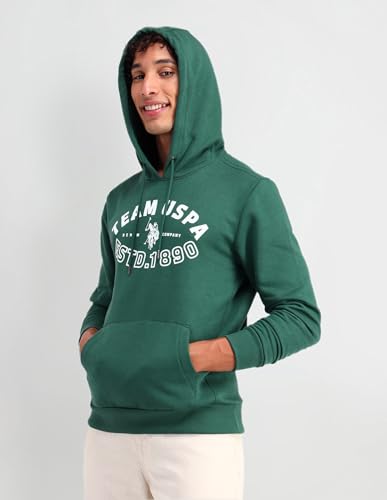 U.S. POLO ASSN. Mens Solid Full Sleeve Front Closed Hoddie Sweatshirts (UDSWSS0129_Dk. Green_S)