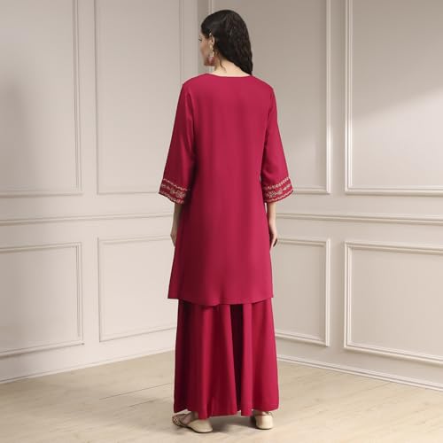 Biba Women's Rayon Kurta Set (SKDVRNSI30546AW25RED_Red