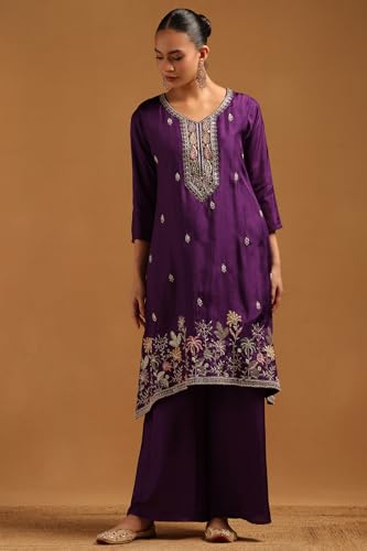 Soch Womens Purple Roman Silk Floral Salwar Suit With Cutdana