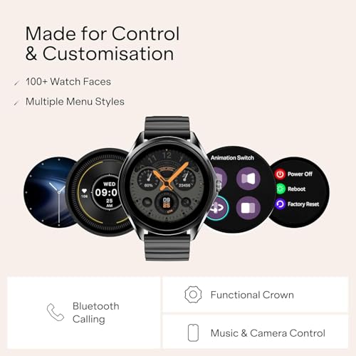 boAt Ultima Aeris 1.43" AMOLED Display, 1000 nits Brightness, Ultra Slim 8mm Metal Build, IP68, Auto HR & SpO2 Monitoring, Sleep & Stress Tracking, Stylish Smartwatch for Men & Women (Active Black)