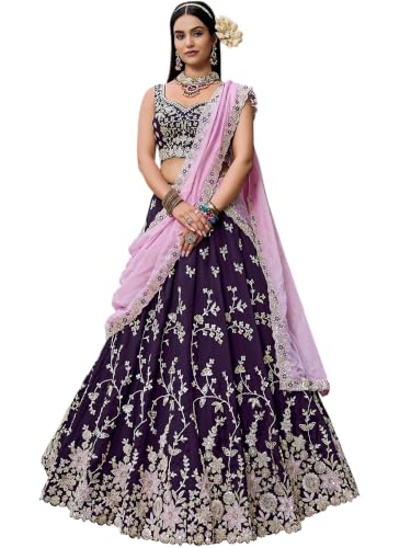 Zeel Clothing Women's Zari Sequins Embroidered Work Rangoli Silk Lehenga Choli With Dupatta (5139-Purple-Women-Lehenga-Choli; Free size)