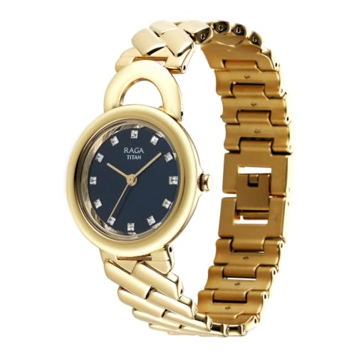 Raga Unlocked Quartz 3 Hand Round Blue Dial, IP-Gold G28 Strap Watch for Women - 2820YM01