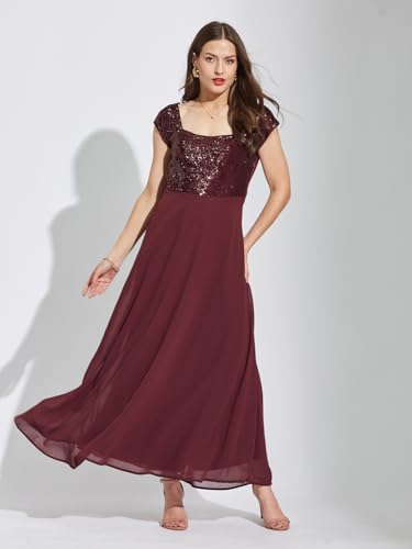 Latin Quarters Women Maroon Square Neck Cap Sleeves Solid Maxi Fit & Flare Dress XL