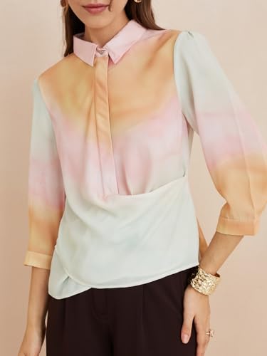 Latin Quarters Women's Pink Collar Neck 3/4Th Sleeves Tie-Dye Casual Top_S