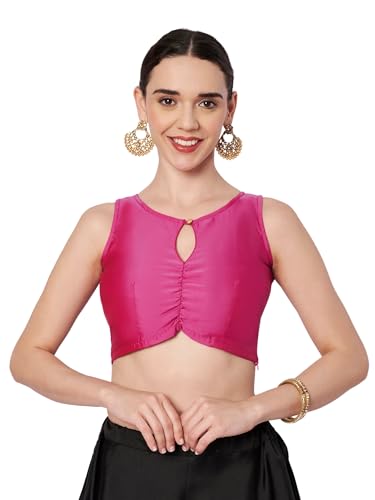 studio rasa Women's Silk Blend Solid Key-Hole Readymade Crop Top for Festive Party Wedding(TPWC12604XS_Pink_X-Small)