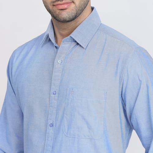 Raymond Men Slim Fit Oxford Pattern Pure Cotton Regular Collar Full Sleeve Casual Shirt Blue