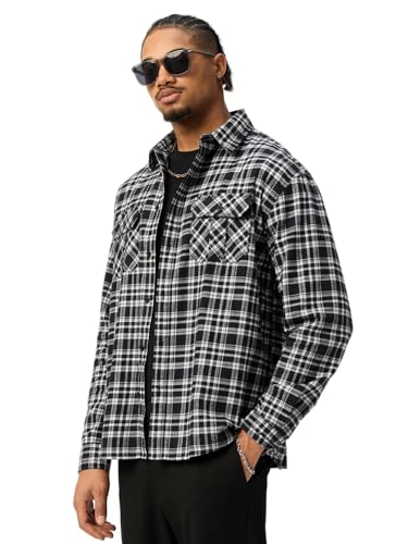 The Souled Store: Black Pearl Men and Boys Long Sleeve Spread Collar Plaid Cotton Lightweight Easy to Style Everyday Office Wear Casual Relaxed Shirt