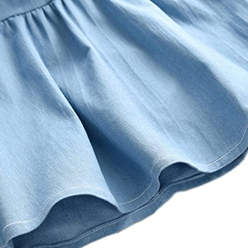 BENKILS Cute Fashion Floral Embroidered Cotton Denim Casual Frocks Dress (5-6 Years, Light Blue)