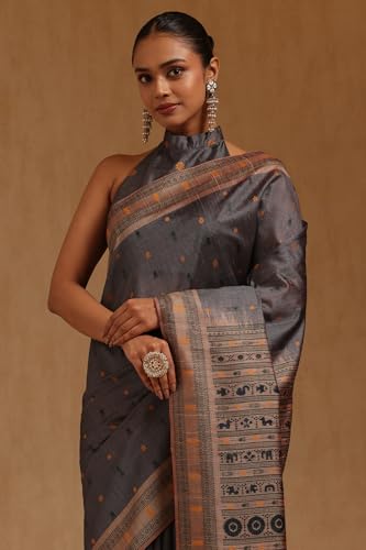 Soch Womens Grey Tussar Zari Woven Saree