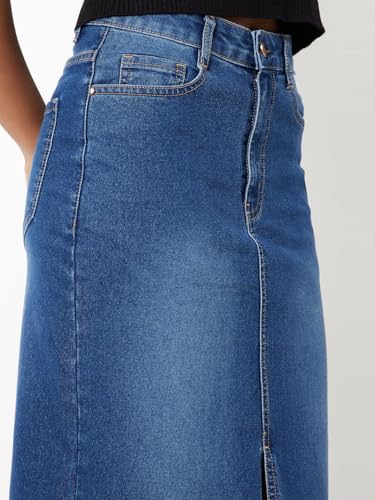 Max Women Washed Denim High Rise Skirt (Blue_28)