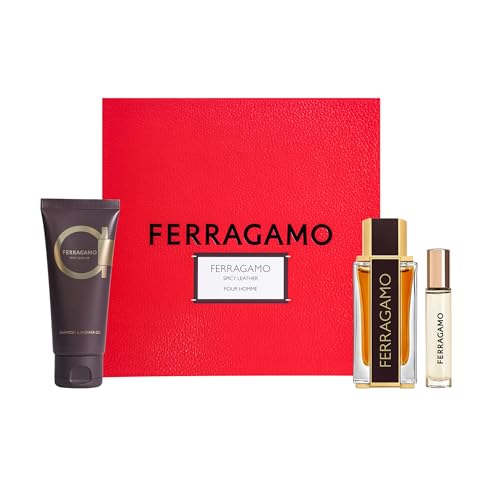 Ferragamo Spicy Leather Set for Men (Eau de Parfum 100ml + Shampoo & Shower Gel 100ml + Pen Spray 10ml)