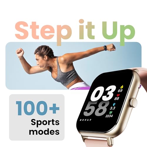 Boult Drift+ Smart Watch 1.85''HD Screen, Bluetooth Calling, IP68, 500 Nits Brightness,150+ Watchfaces, AI Voice Assistant, SpO2 Monitoring, 100+ Sports Mode Smartwatch (Peach Fuzz)