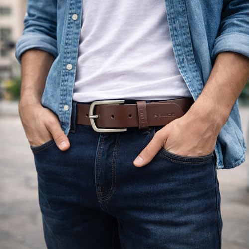 Police Genuine Leather Belt for Men | Formal & Casual Belt | Premium Leather Strap with Gunmetal Pin Buckle | Durable Stylish Office, Jeans & Dress Belt | Brown (XXL)