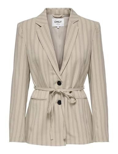 ONLY Women's Single Breasted Blazer with Belt Tailored 15344355-Feather Gray_Feather