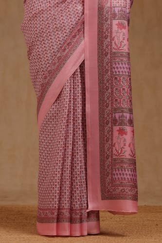 Soch Womens Pink Art Silk Floral Print Saree