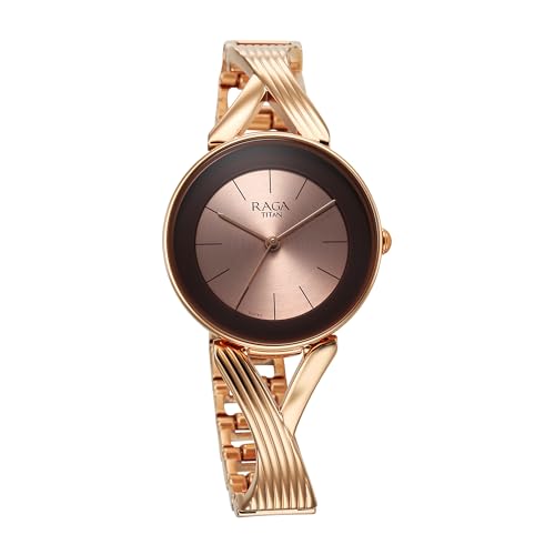 Titan Raga Chic Quartz Analog Rose Gold Dial Metal Strap Watch for Women-2698WM01