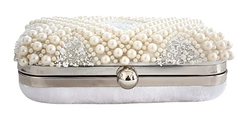 DUCHESS Women's Girl's Pearl Beaded Off-White Box Clutch for Wedding
