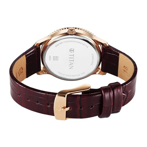 Titan Purple Sports Fashion Quartz Maroon Dial Leather Strap Watch for Women