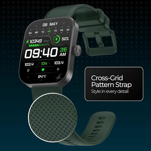 Fastrack Revoltt FS3 Smartwatch with 2.01" TFT Display, Bluetooth Calling, Functional Crown, 24/7 Health Suite, Heart Rate Monitor, SPO₂ & Sleep Tracking, Alarm, IP68 Water Resistant - Dark Green