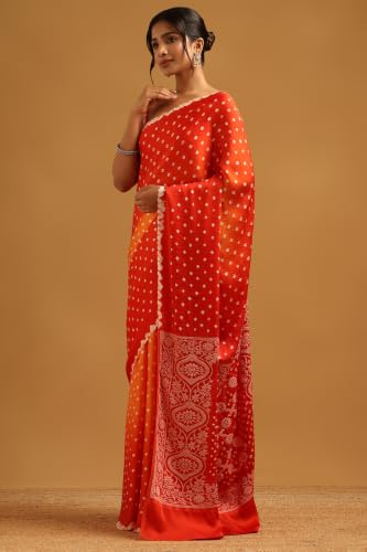Soch Womens Orange Modal Silk Tie Dye Bandhani Saree