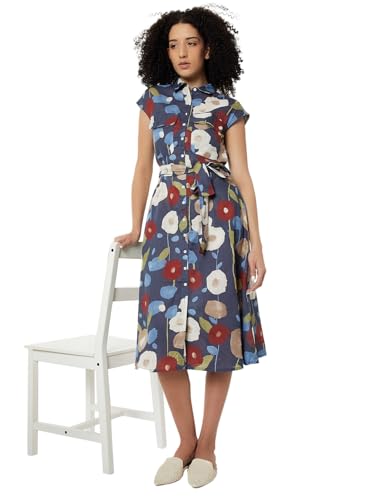 Max Women Printed Midi Dress(Blue_L)