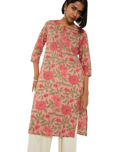Max Women Floral Print Straight Kurta (Pink_XXL)