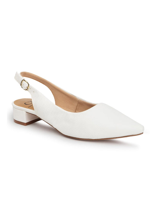 Carlton London Women White Stylish Slip On Shimmer Backstap Fashion Sandals for Casual use, Outdoor, Party and Holidays with Block Heels (39)