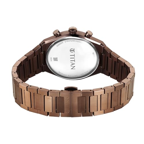 Titan Micromotors Analog with Retrograde Day and Date and Brown Dial Coffee Stainless Steel Strap Watch for Men - 90180QM01