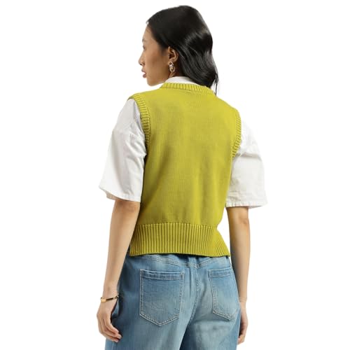 United Colors of Benetton Round Neck Textured Cable Knit Sweater (Size: M)-25A1594D108YGL43 Green