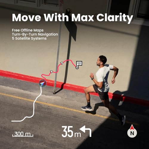 Amazfit Bip Max 50mm Smartwatch, 2.07" AMOLED Display, 20 Days of Battery, GPS, 4GB Storage, Offline Maps, Fitness Tracker, Hybrid Training, 150+ Sports, HYROX Mode, 5 ATM for Android & iPhone, Silver