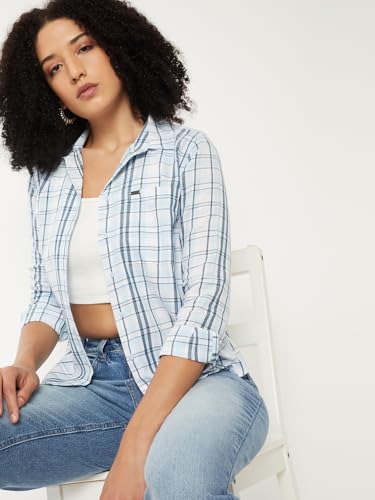 Max Women Checked Regular Fit Shirt(Blue_XXL)