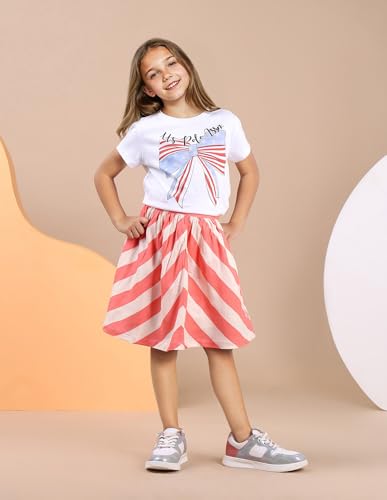 U.S. POLO ASSN. Girls Diagonal Striped Flared Skirt (UGSKR0036_Coral_9-10Y) Pink
