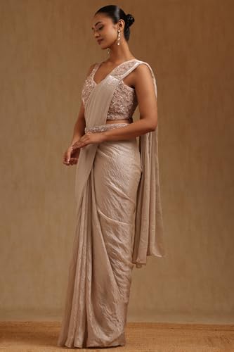 Soch Womens Light Grey Organza Solid Ready To Wear Saree