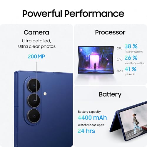 Samsung Galaxy Z Fold7 5G Mobile with Galaxy AI (Blue Shadow, 12GB RAM, 512GB Storage), Ultra Sleek Design with 200MP Camera, Ultra-Smooth Gaming with Powerful Snapdragon 8 Elite, Google Gemini