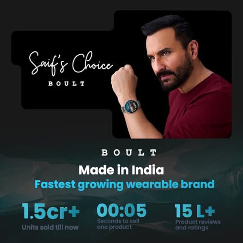 GOBOULT Newly Launched Dire Smartwatch 1.38'' 2.5D Curved HD Display, BT Calling, 500 Nits Brightness, IP67, 250+ Watchfaces, 120+ Sports Modes, AI Voice Assistant, SpO2 Monitoring (Chrome)