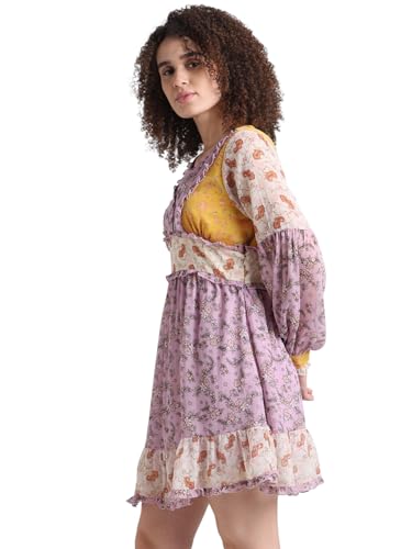 ONLY Women Printed Polyester Above Knee Lavender A-line Dress