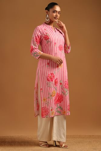 Soch Womens Blush Pink Pure Cotton Floral Kurta with Bead Details
