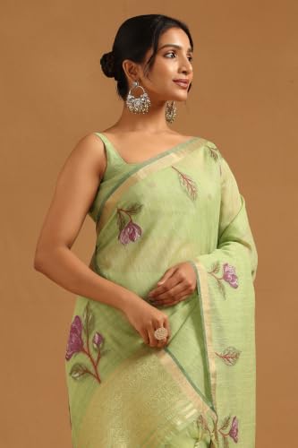 Soch Womens Light Green Organza Woven Design Saree