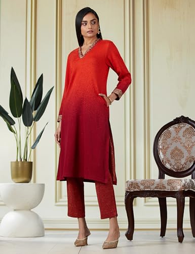 Biba Women Polyester Blend Solid YARNDYED STRAIGHT MIX AND MATCH Suit Set(WINTER W2226_RED MAROON_36)