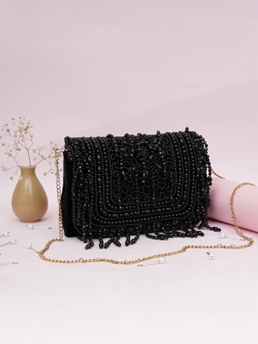 FABBHUE Women's Velvet Black Hand Embroidery Box Clutch Bag