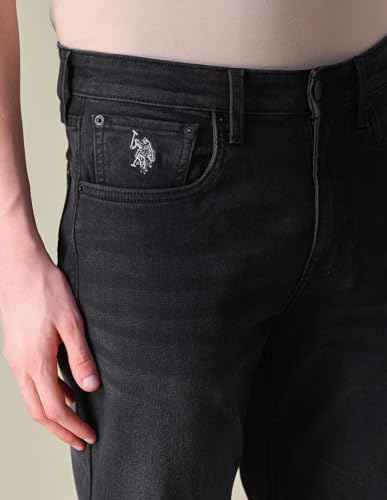 U.S. Polo Assn. Denim Co. Men's Comfort Cropped Fit Black Jeans (UDJENOE3053_Black_36)