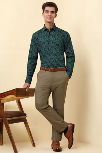 Allen Solly Men Green Print Full Sleeves Formal Shirt