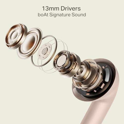 boAt 2026 Launch Airdopes Joy v2, 35H Battery, Pocketable Design, ASAP™ Charge, 13mm Drivers, Easy Touch Controls, ENx™ Tech, IWP™ & App Support TWS Bluetooth Earbuds with mic (Dusty Rose)