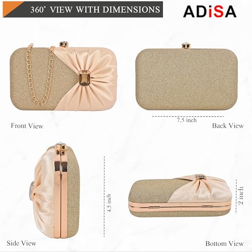 ADISA Studded formal party clutch with gold chain for women and girls (CL107-GOL)