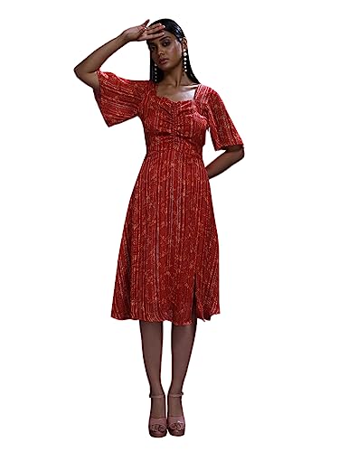 Zink London Women's Rust Printed A-Line Midi