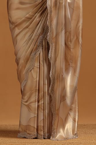 Soch Womens Beige Satin Abstract Saree