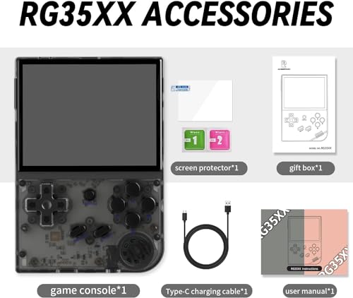 New World RG35XX Handheld Game Console Support HDMI and TV Output 3.5 Inch IPS Screen 64G TF Card 6800+ Classic Games Capacity 2600mAh Battery Anbe-rnic Black