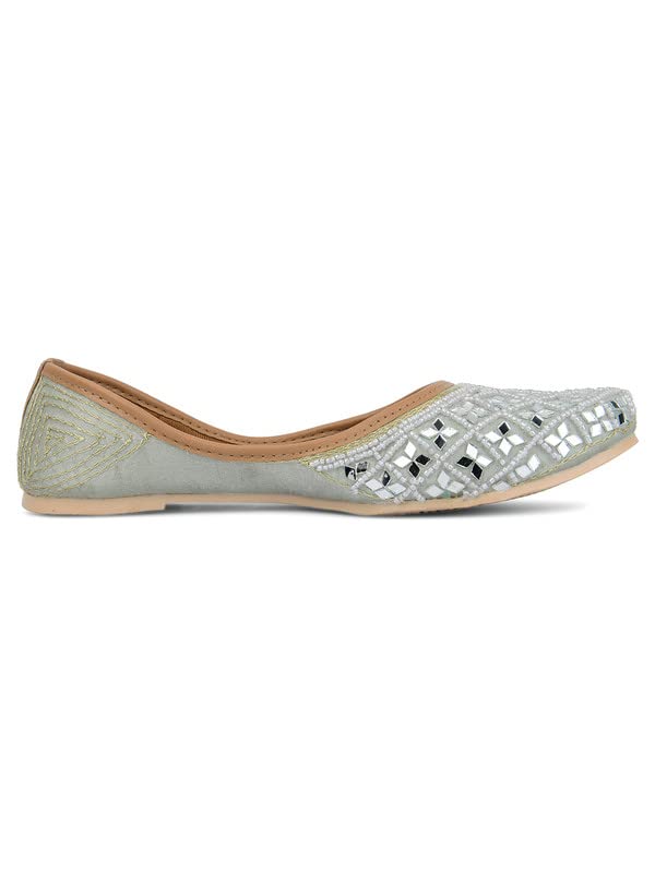 DESI COLOUR Women Ethnic Footwear Mojari/Punjabi Jutti-Mirror Art- Grey