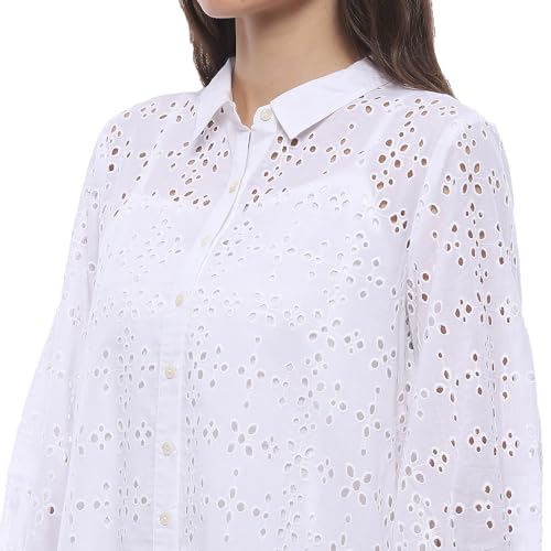 BIBA Women Cotton Straight Embroidred Dress Knee-Length Casual CASUALDRESSES2507SS24WHT_White